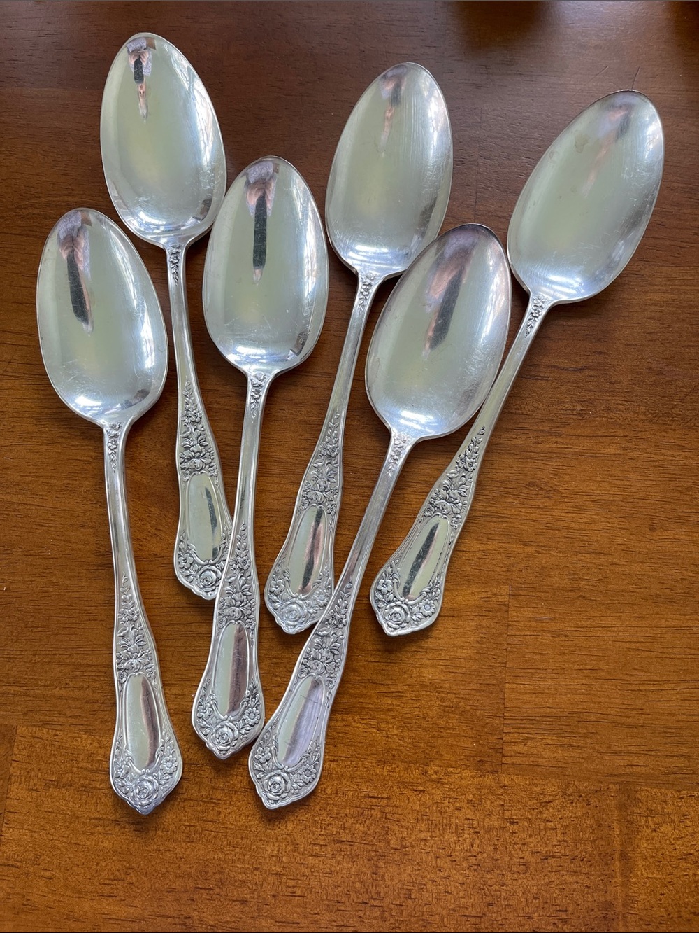 Classic Floral-Handled Silver Dinner Spoons - Set of 6 Roger’s  Silver-plate?